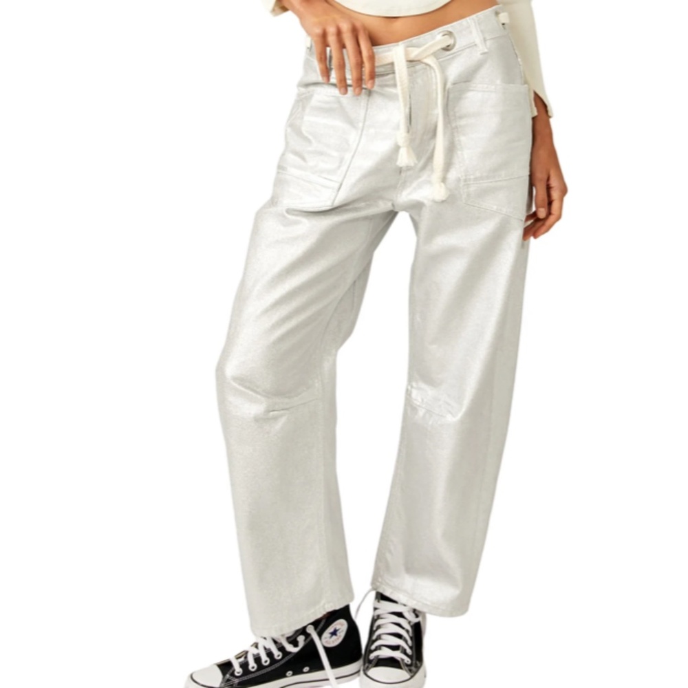 Free People We The Free Moxie Metallic Low Slung Barrel Jeans
